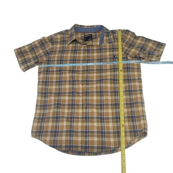 Marmot Men's Size Large Plaid Short-sleeve Performance Woven Shirt Brown & Blue - Picture 9 of 9